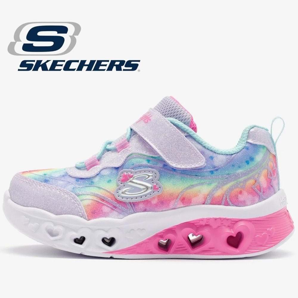 Skechers Flutter Heart Lights - Groovy Swirl 303253N-LVAQ Işıklı Ortopedik Çocuk Spor Ayakkabı