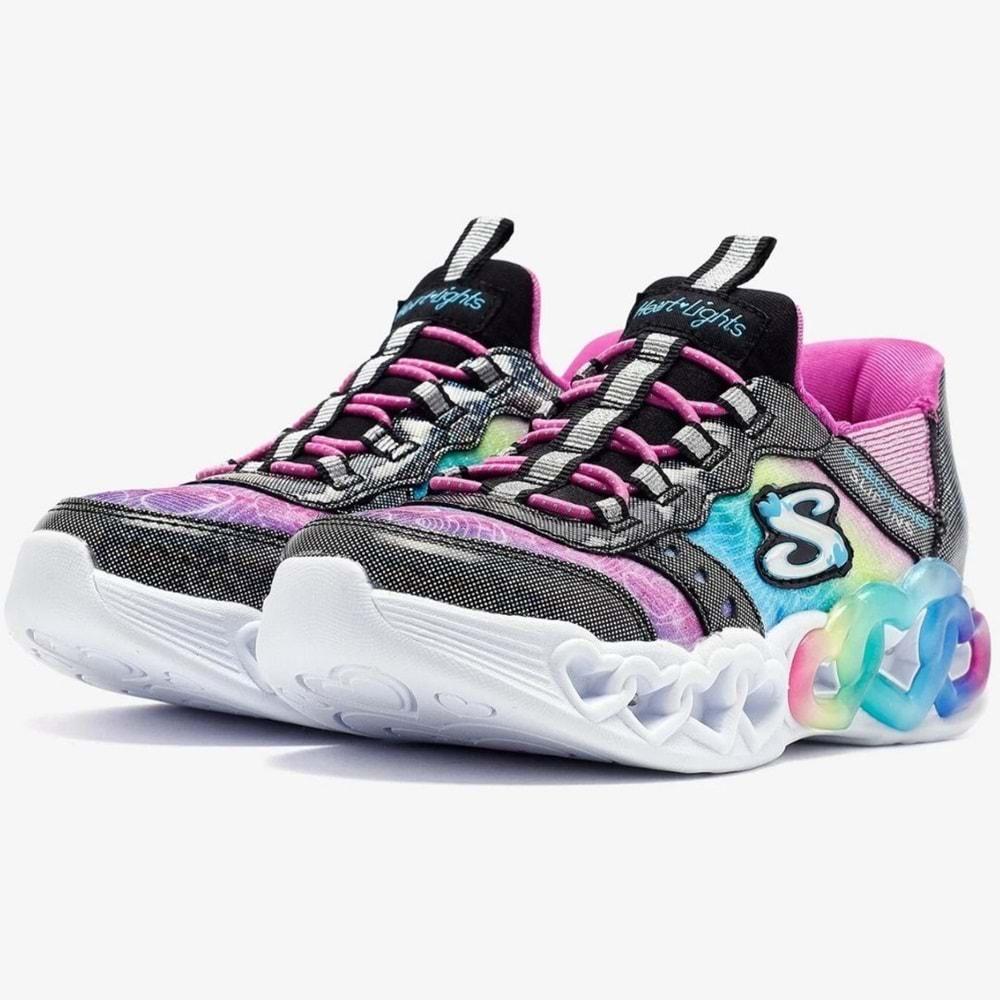 Skechers Infinite Heart Lights Eternal Shimmer 303755L-BKMT Ortopedik Işıklı Çocuk Spor Ayakkabı
