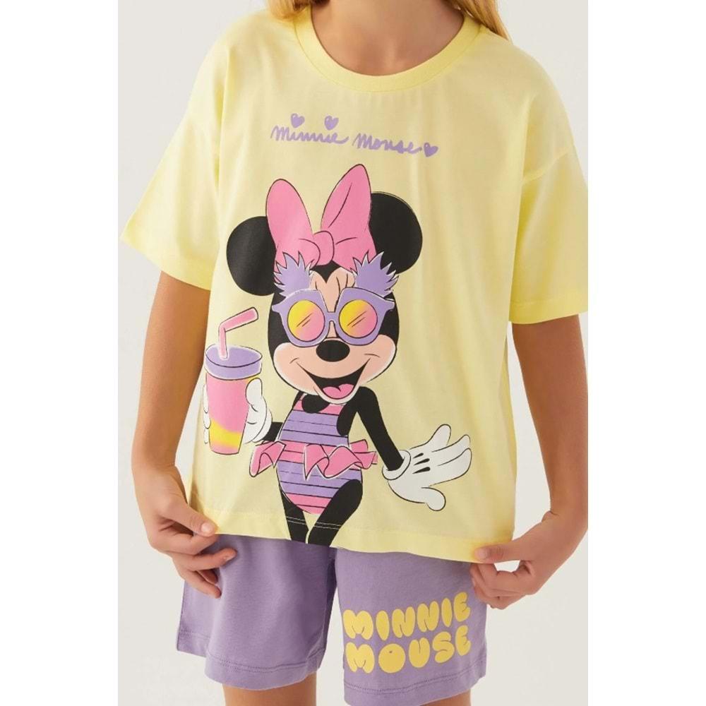 Minnie Mouse Lisanslı D4888 Glasses T-Shirt ve Şort Alt Üst Kız Çocuk Takımı