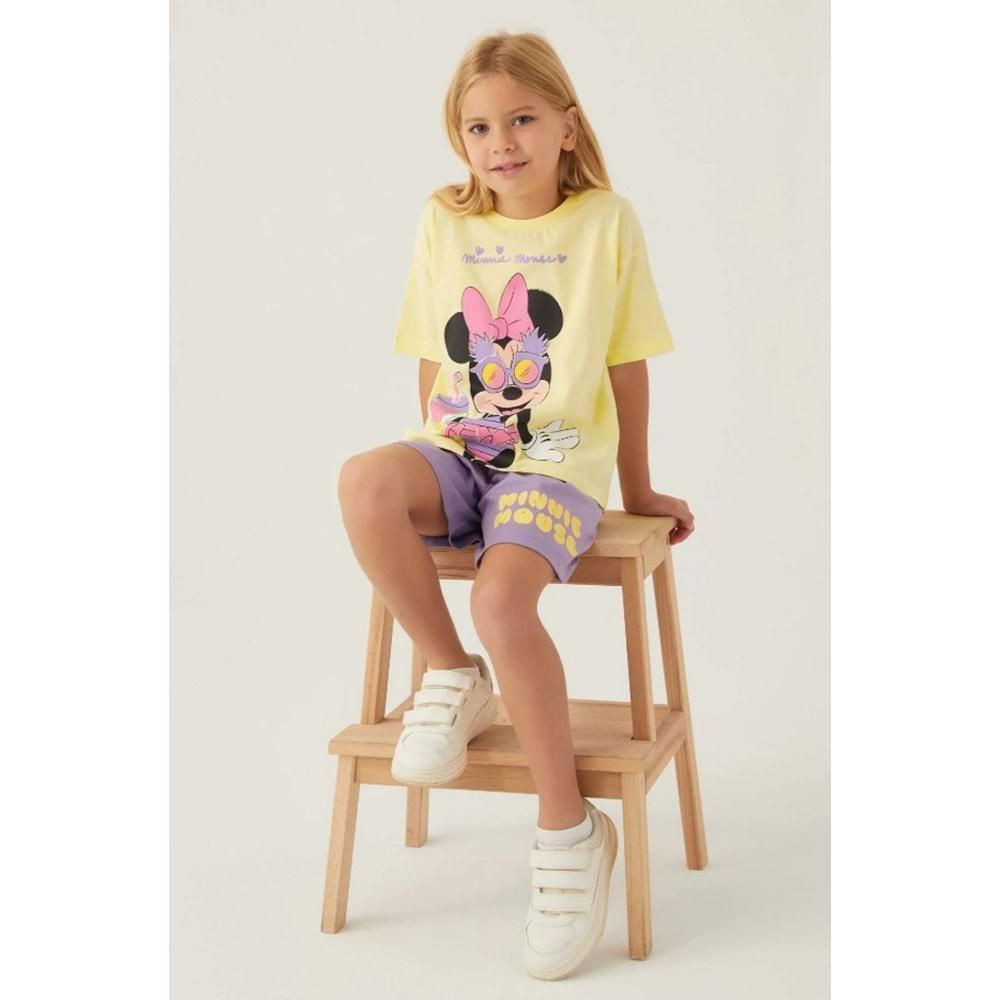 Minnie Mouse Lisanslı D4888 Glasses T-Shirt ve Şort Alt Üst Kız Çocuk Takımı