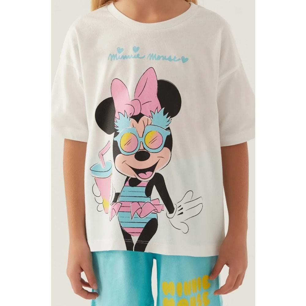 Minnie Mouse Lisanslı D4888 Glasses T-Shirt ve Şort Alt Üst Kız Çocuk Takımı