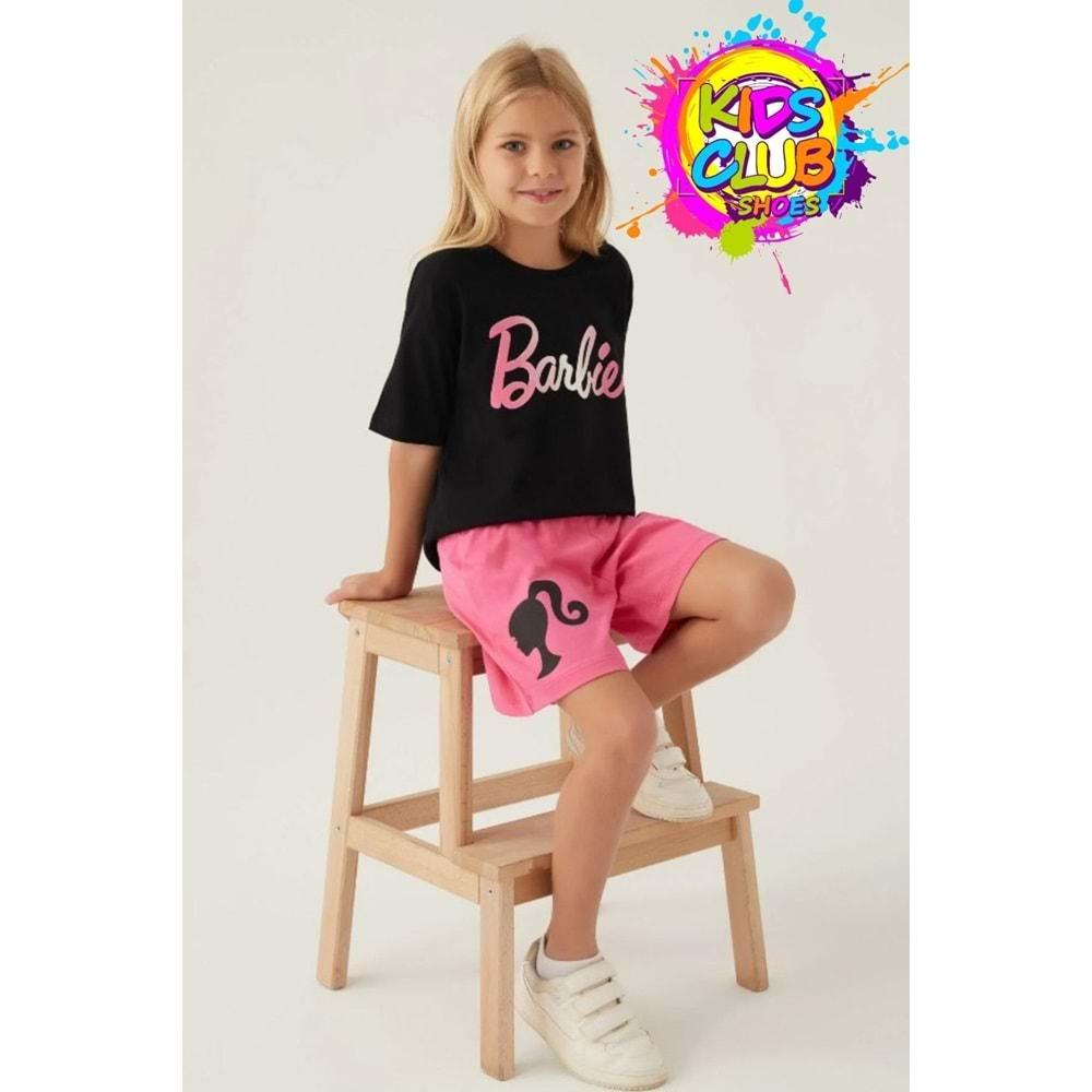 Barbie Lisanslı L1703 Patterned T-Shirt ve Şort Alt Üst Kız Çocuk Takımı