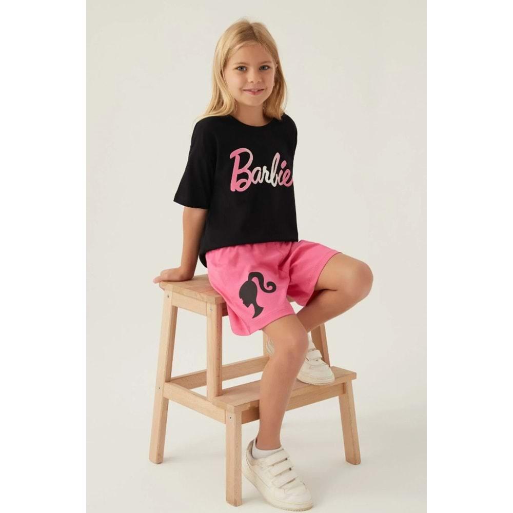 Barbie Lisanslı L1703 Patterned T-Shirt ve Şort Alt Üst Kız Çocuk Takımı