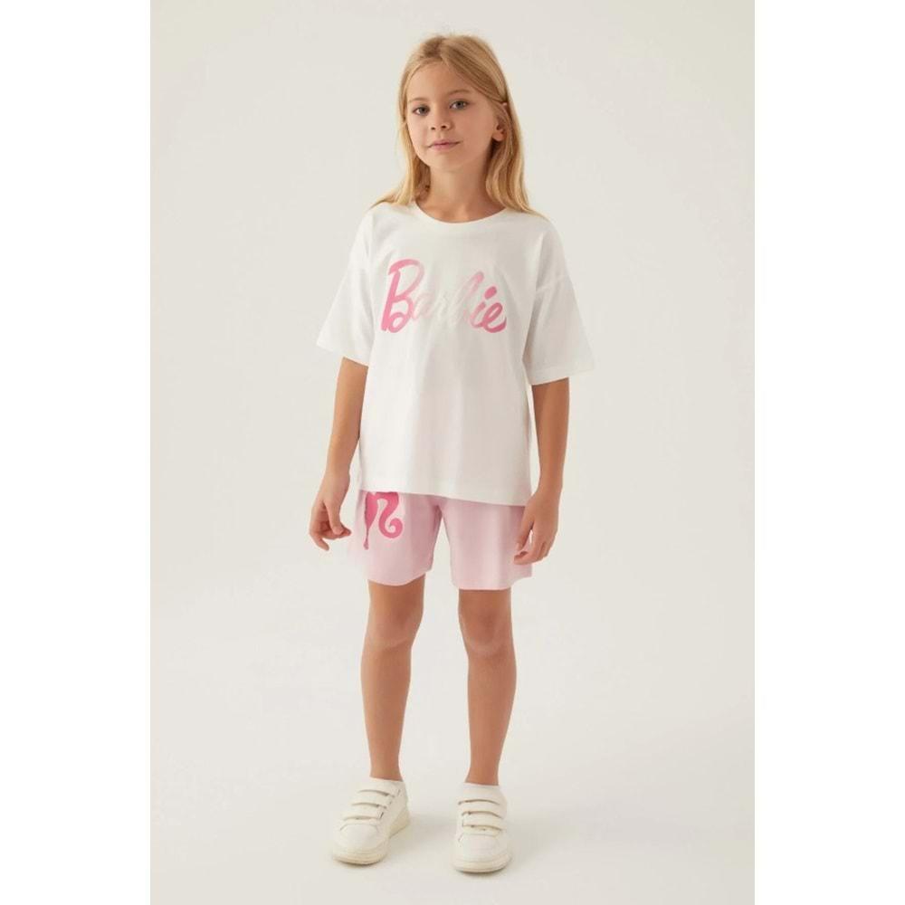 Barbie Lisanslı L1703 Patterned T-Shirt ve Şort Alt Üst Kız Çocuk Takımı