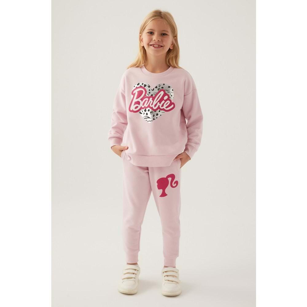 Barbie Lisanslı 1764 Sweatshirt ve Pantolon Alt Üst Kız Çocuk Eşofman Takımı