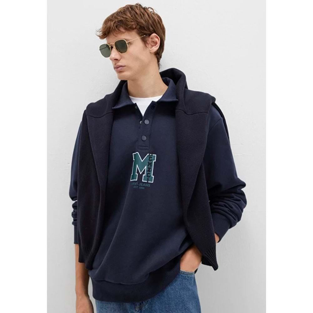 Mavi 0S10494-70490 M Logo Baskılı Yarım Düğmeli Yaka Sweatshirt