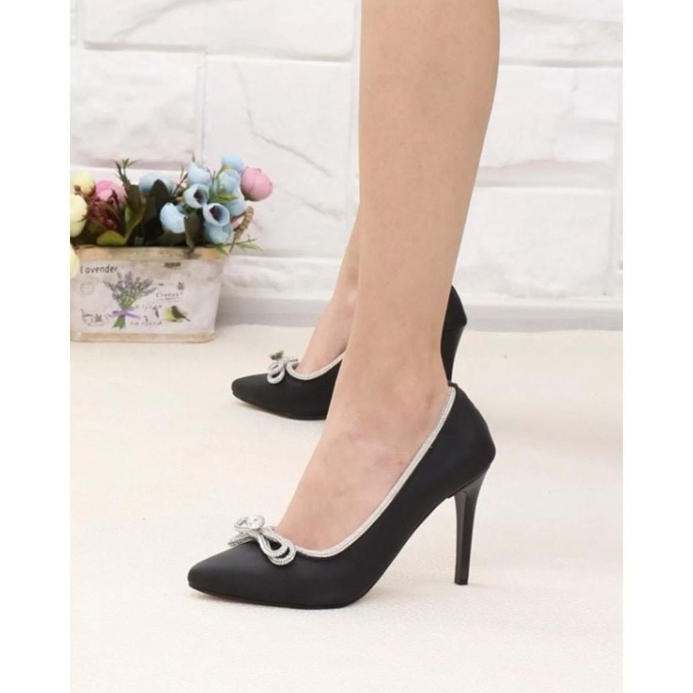 Feles Saten Kumaş Taşlı Kadın Stiletto