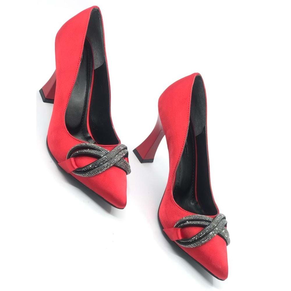 Feles Kadeh Topuk Taşlı Saten Stiletto Kadın Topuklu Ayakkabı