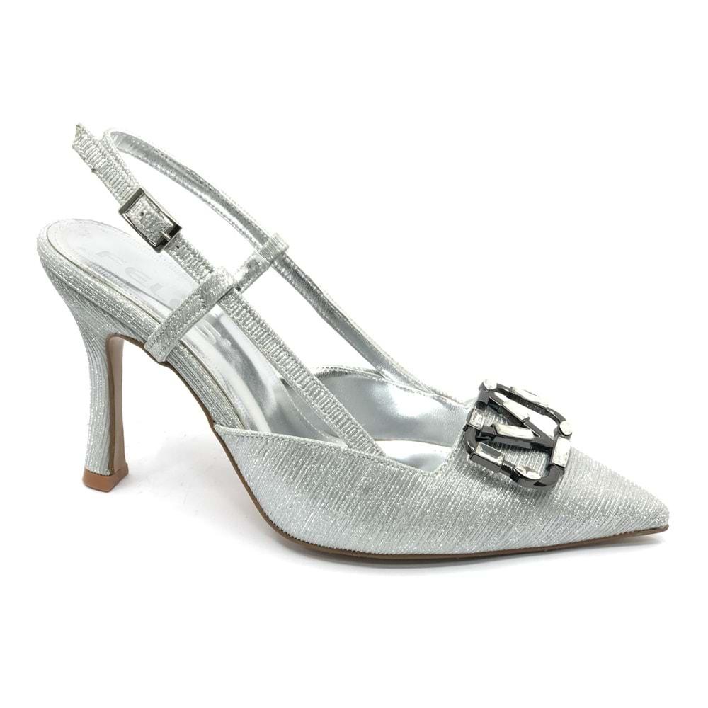 Feles V Toka Detaylı Arkası Açık Stiletto Kadın Topuklu Ayakkabı