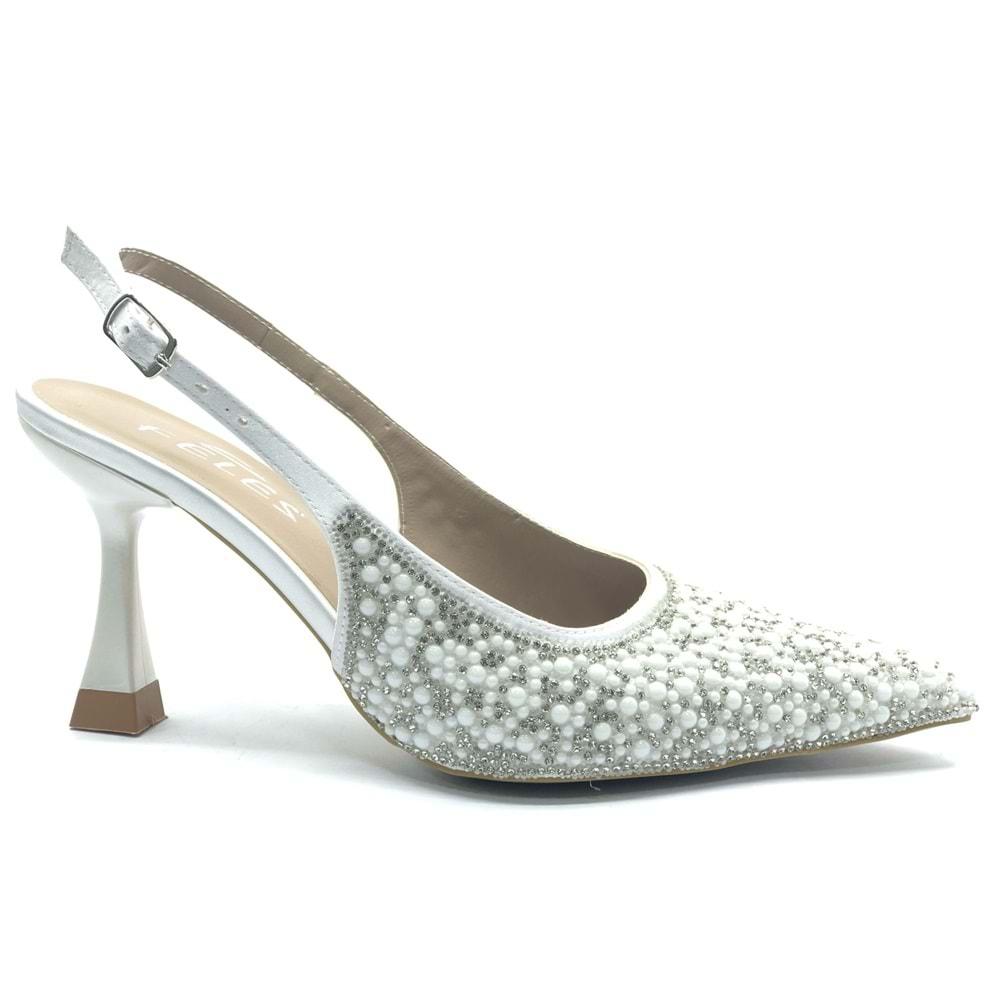 Feles Gelinlik Ayakkabısı Taş Detaylı Arkası Açık Stiletto Kadın Topuklu Ayakkabı