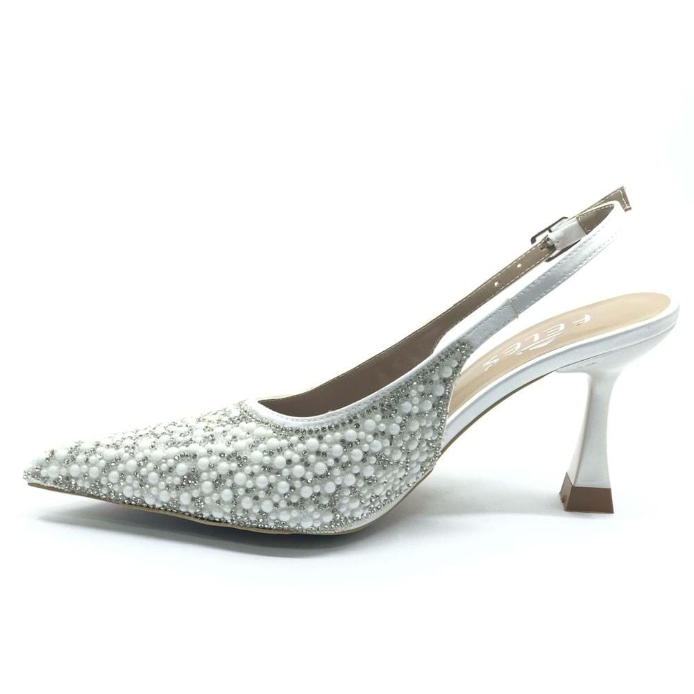 Feles Gelinlik Ayakkabısı Taş Detaylı Arkası Açık Stiletto Kadın Topuklu Ayakkabı