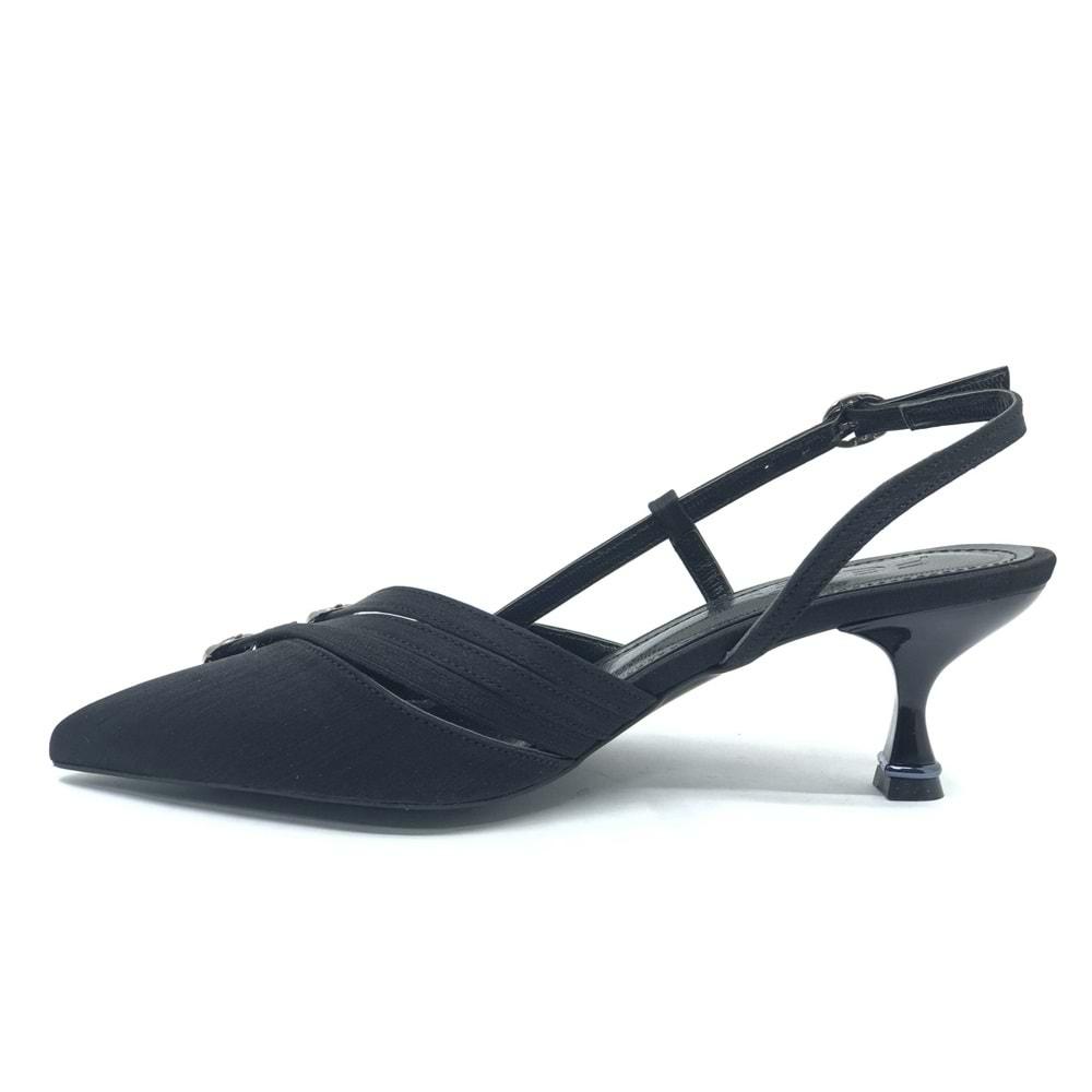 Feles Şeker Topuklu Üç Toka Detaylı Arkası Açık Stiletto Kadın Kısa Topuklu Ayakkabı