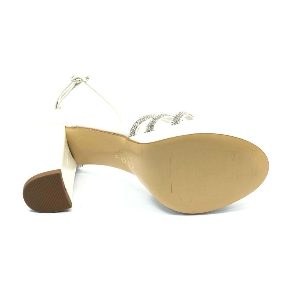 Feles Çapraz Üç Şerit Taşlı 10 cm Platform Topuklu Kadın Abiye Ayakkabı
