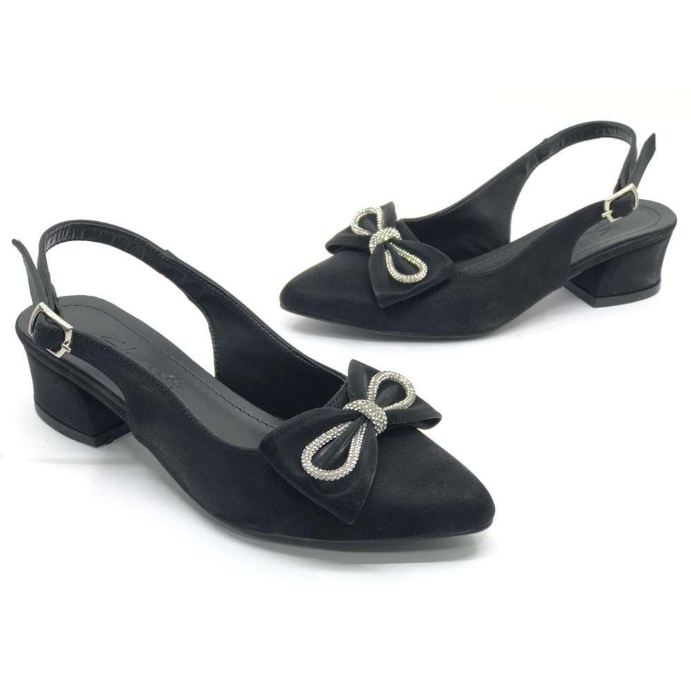 Mehtap Arkası Açık Fiyonk Taş Detaylı Klasik Kadın Topuklu Ayakkabı