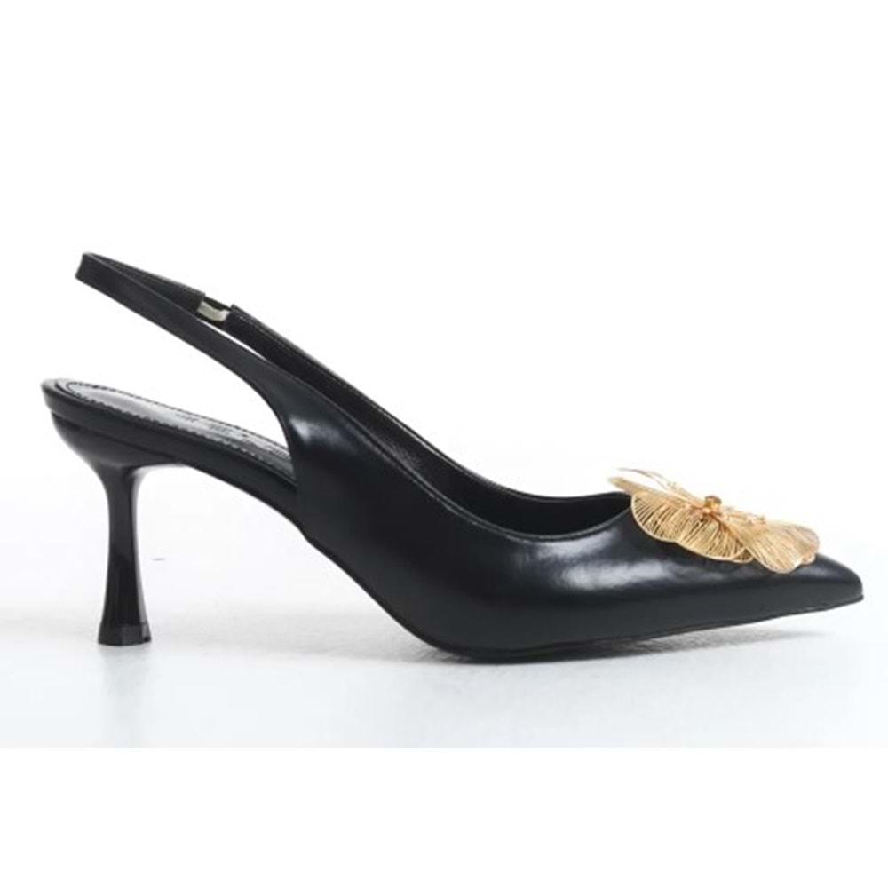 Feles Sarı Gül Detaylı Arkası Açık Stiletto Kadın Topuklu Ayakkabı