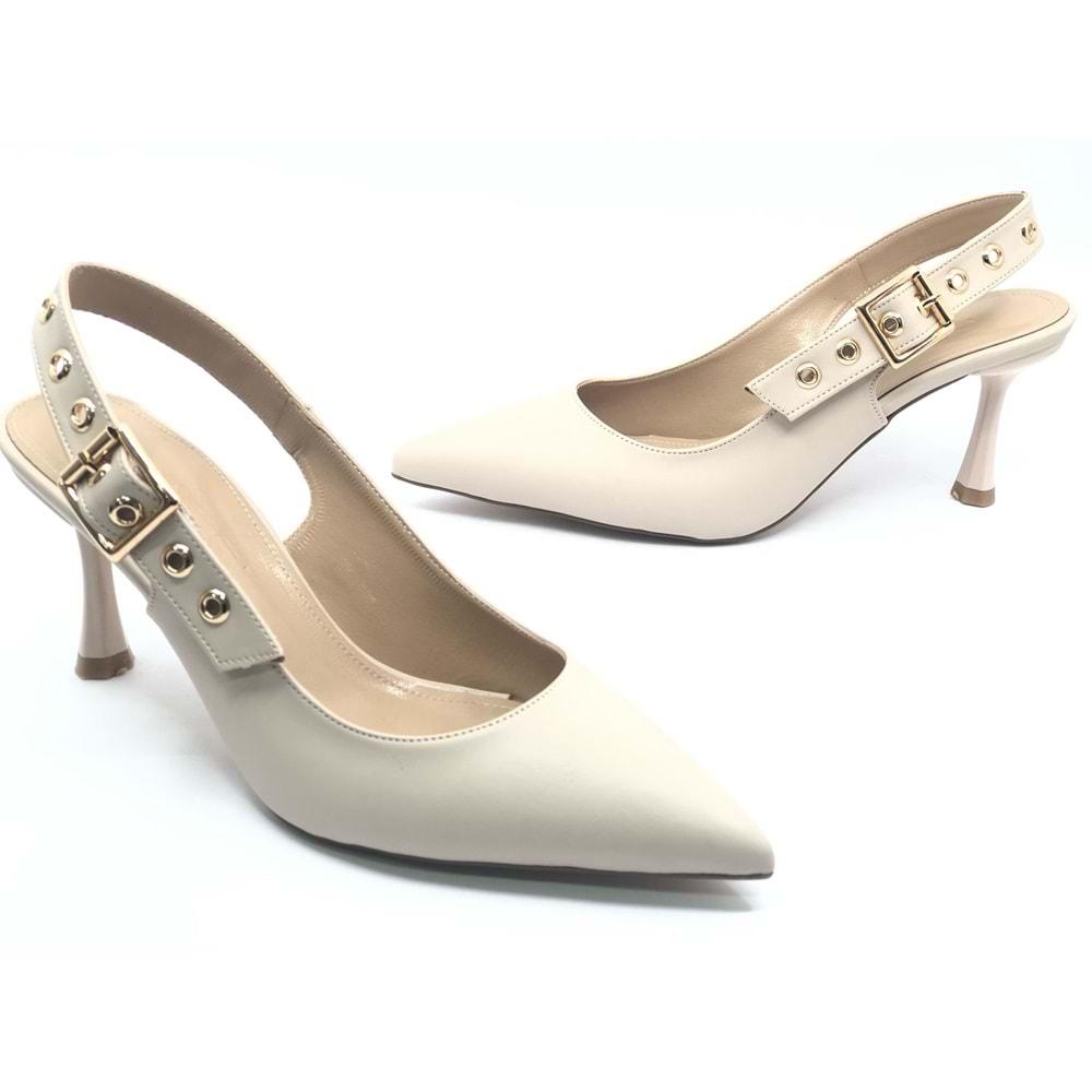 Feles Kemer Toka Detaylı Arkası Açık Stiletto Kadın Topuklu Ayakkabı