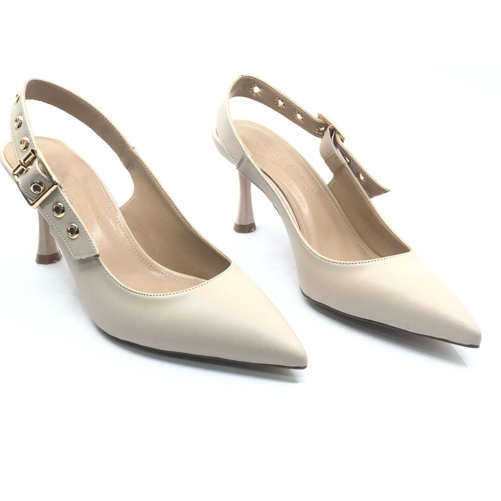 Feles Kemer Toka Detaylı Arkası Açık Stiletto Kadın Topuklu Ayakkabı
