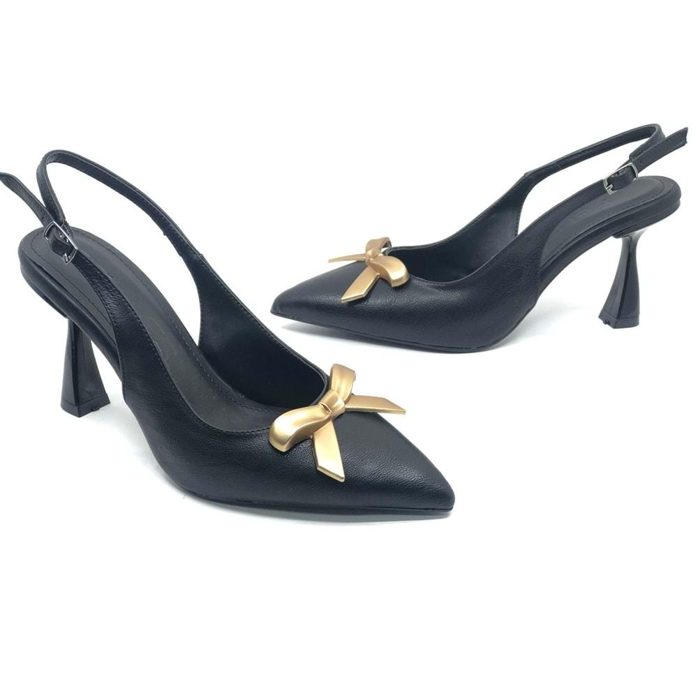 Feles Kurdela Toka Detaylı Arkası Açık Stiletto Kadın Topuklu Ayakkabı
