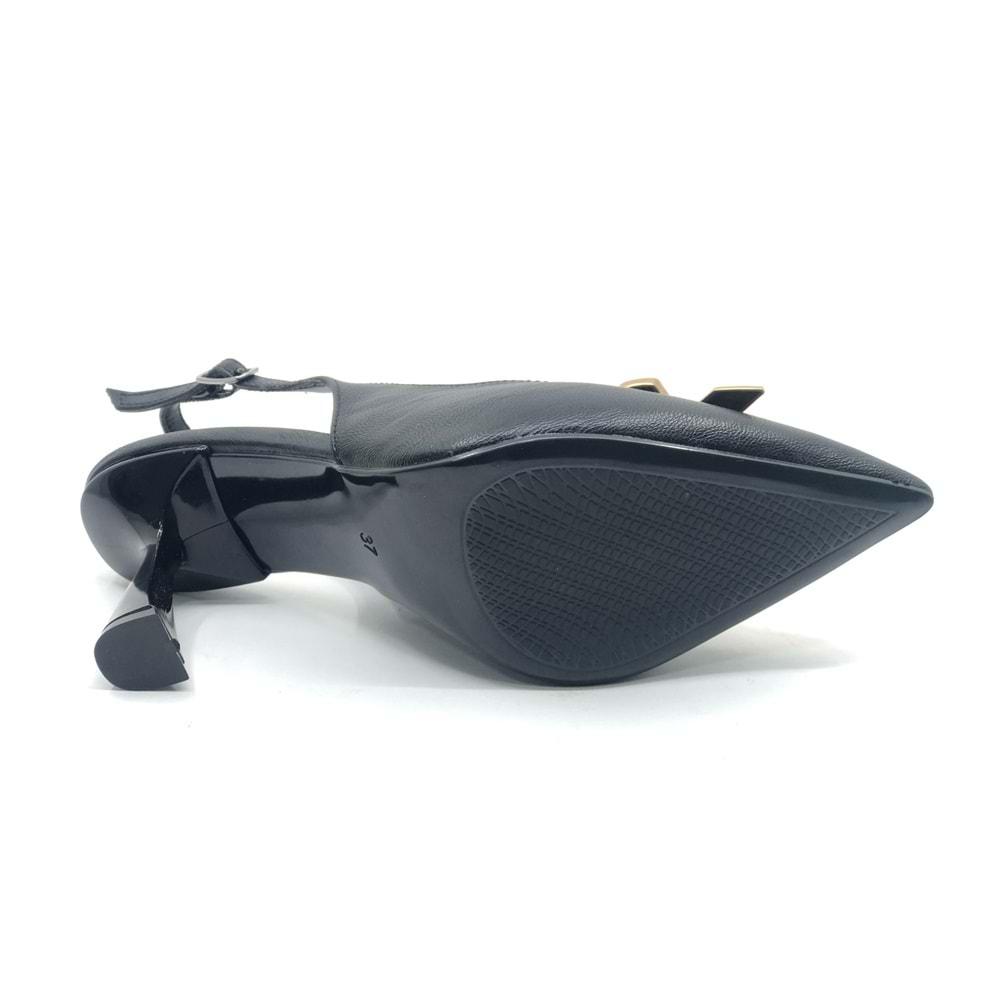 Feles Kurdela Toka Detaylı Arkası Açık Stiletto Kadın Topuklu Ayakkabı