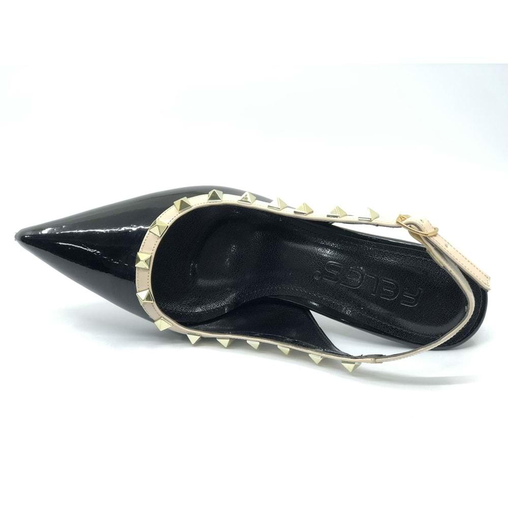 Feles Zımba Şerit Detaylı Arkası Açık Stiletto Kadın Topuklu Ayakkabı