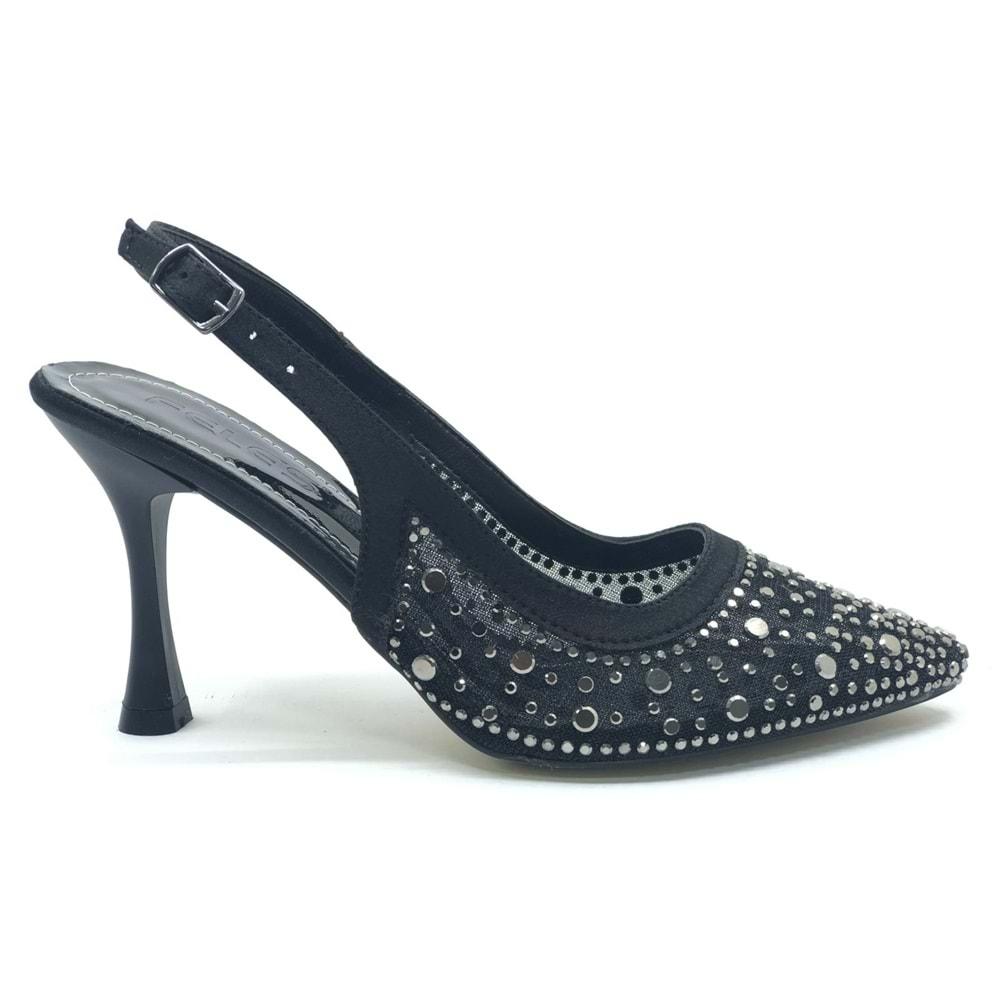 Feles Arkası Açık Şeffaf Taş Detaylı Sindirella Kadın Topuklu Ayakkabı