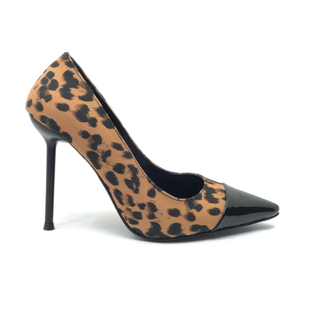 Feles İnce Topuklu Leopar Desenli Stiletto Kadın Ayakkabı