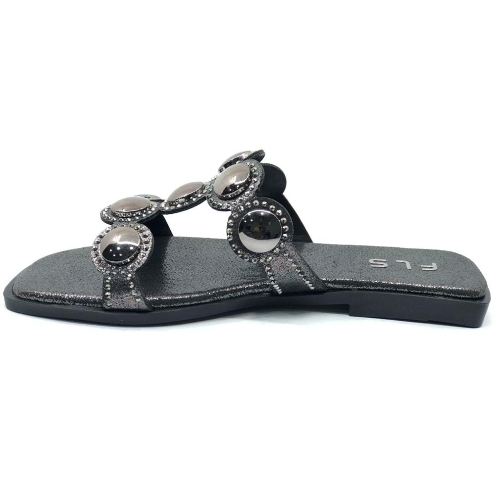 Feles İnce Taban Taş Detaylı Kadın Terlik