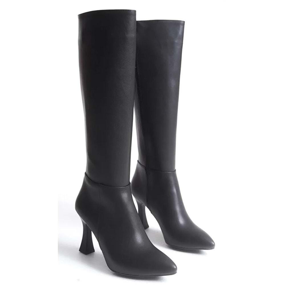 Feles Diz Altı Topuklu Sivri Burun Kadın Çizme