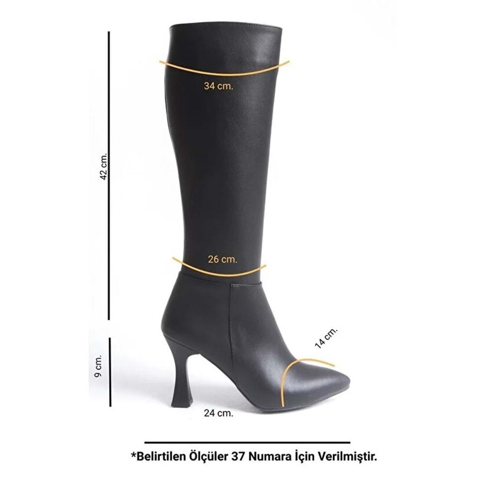 Feles Diz Altı Topuklu Sivri Burun Kadın Çizme