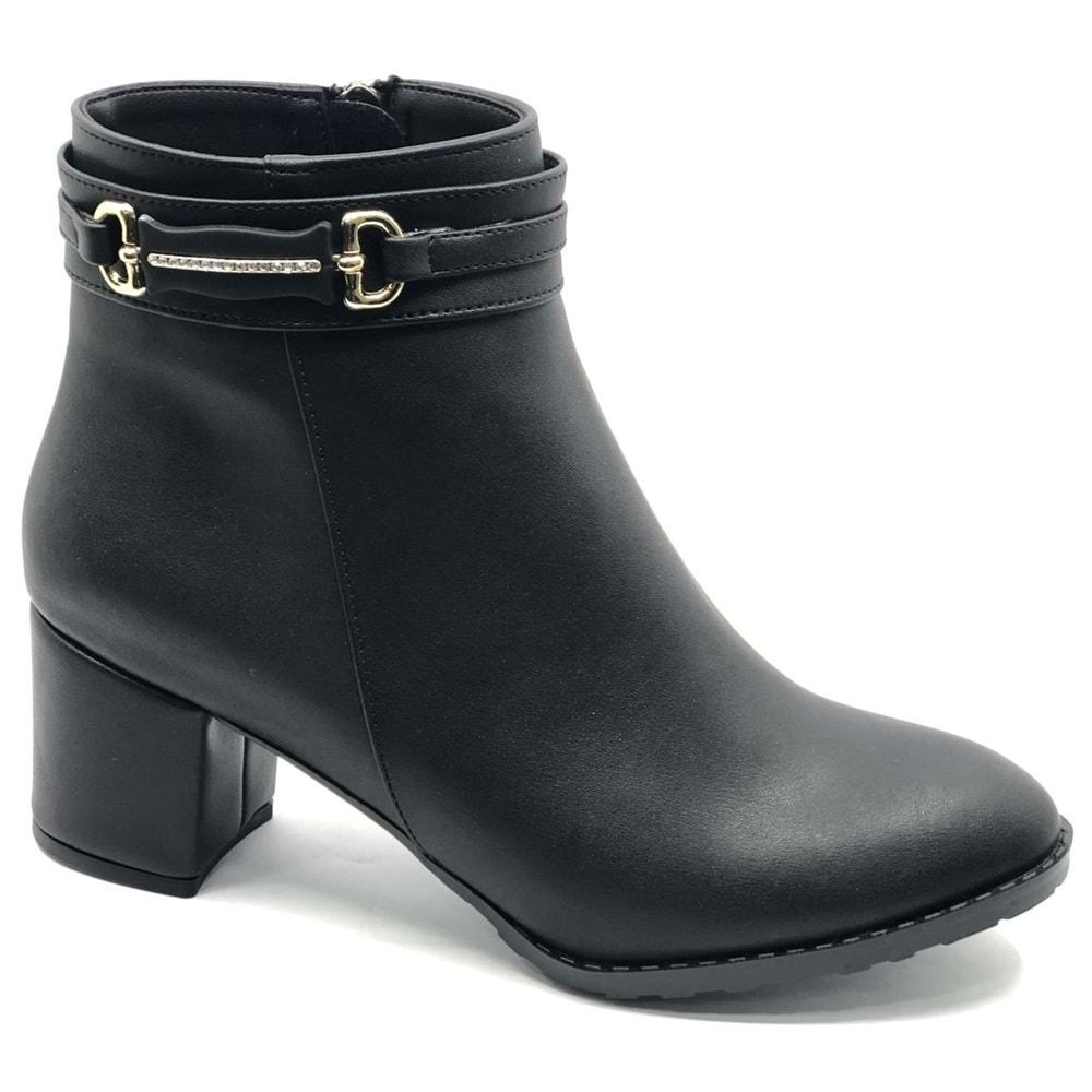 Feles Yanı İnce Taş Tokalı Klasik Topuklu Kadın Bot