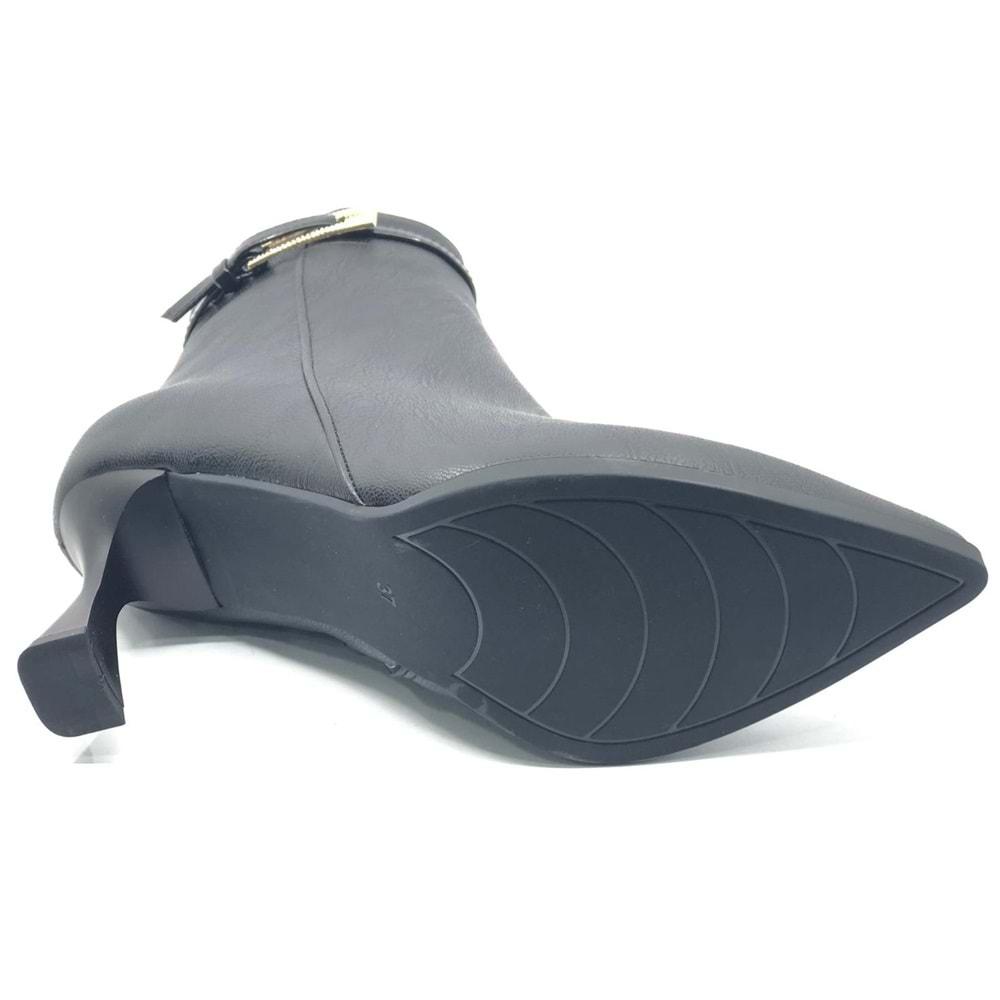 Feles Yanı İnce Taş Tokalı Klasik Sivri Burun Topuklu Kadın Bot