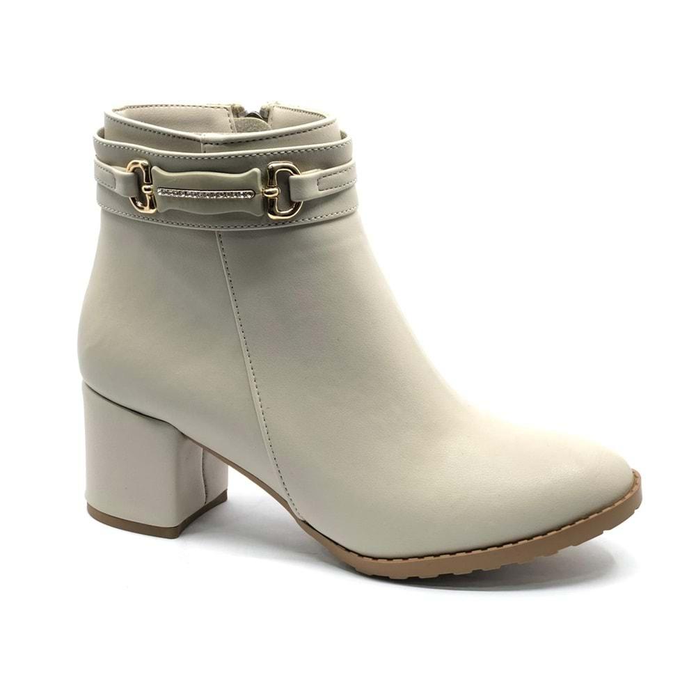 Feles Yanı İnce Taş Tokalı Klasik Topuklu Kadın Bot