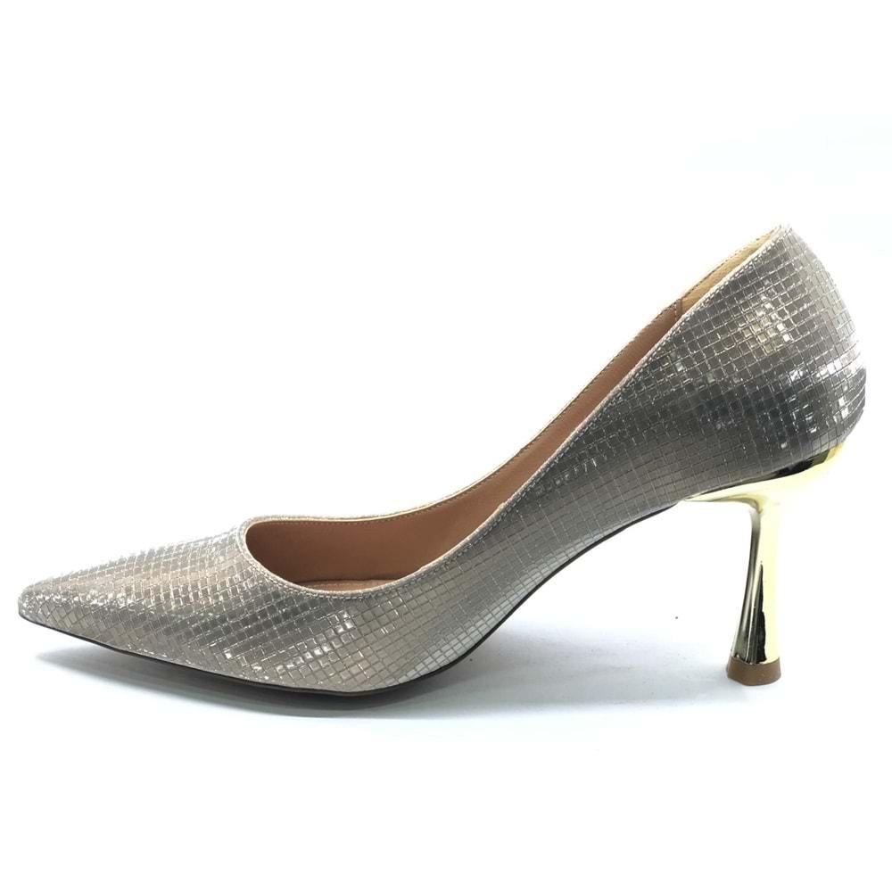 Feles 7 Cm Ayna Topuk Poti Kare Desen Stiletto Kadın Ayakkabı
