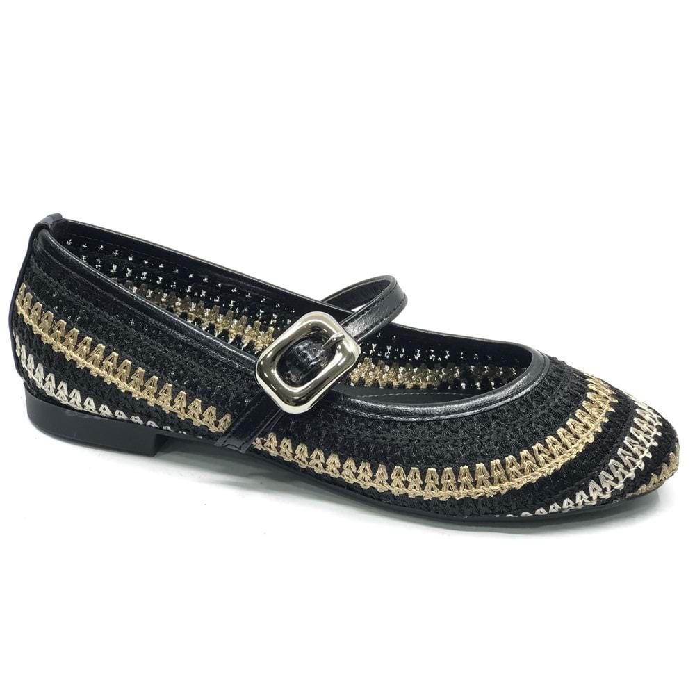 Feles Kemer Toka Hasır Detaylı Kadın Babet Ayakkabı