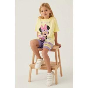 Minnie Mouse Lisanslı D4888 Glasses T-Shirt ve Şort Alt Üst Kız Çocuk Takımı