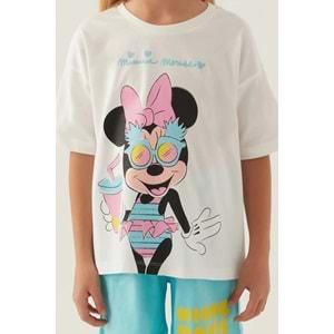 Minnie Mouse Lisanslı D4888 Glasses T-Shirt ve Şort Alt Üst Kız Çocuk Takımı