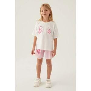 Barbie Lisanslı L1703 Patterned T-Shirt ve Şort Alt Üst Kız Çocuk Takımı