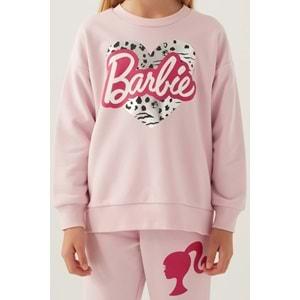 Barbie Lisanslı 1764 Sweatshirt ve Pantolon Alt Üst Kız Çocuk Eşofman Takımı