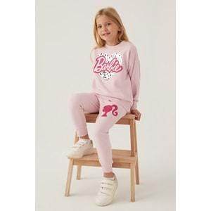 Barbie Lisanslı 1764 Sweatshirt ve Pantolon Alt Üst Kız Çocuk Eşofman Takımı