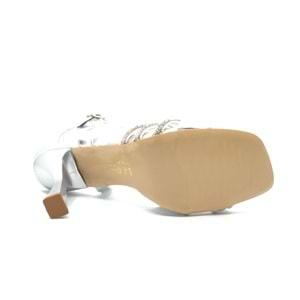 Feles Çapraz Şerit Taşlı 8 Cm Topuklu Kadın Abiye Ayakkabı