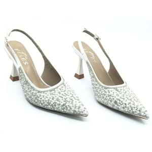 Feles Gelinlik Ayakkabısı Taş Detaylı Arkası Açık Stiletto Kadın Topuklu Ayakkabı