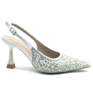 Feles Gelinlik Ayakkabısı Taş Detaylı Arkası Açık Stiletto Kadın Topuklu Ayakkabı