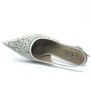 Feles Gelinlik Ayakkabısı Taş Detaylı Arkası Açık Stiletto Kadın Topuklu Ayakkabı