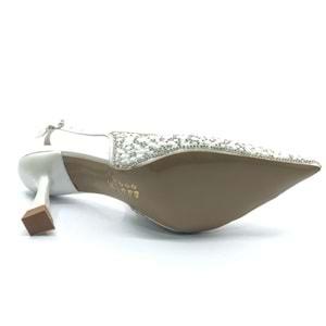 Feles Gelinlik Ayakkabısı Taş Detaylı Arkası Açık Stiletto Kadın Topuklu Ayakkabı