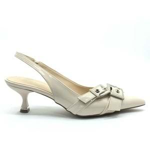 Feles Şeker Topuklu Çift Toka Detaylı Arkası Açık Stiletto Kadın Kısa Topuklu Ayakkabı