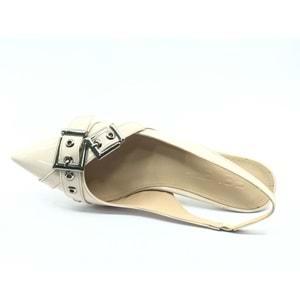 Feles Şeker Topuklu Çift Toka Detaylı Arkası Açık Stiletto Kadın Kısa Topuklu Ayakkabı