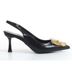 Feles Sarı Gül Detaylı Arkası Açık Stiletto Kadın Topuklu Ayakkabı