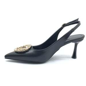 Feles Taşlı Toka Detaylı Arkası Açık Stiletto Kadın Topuklu Ayakkabı