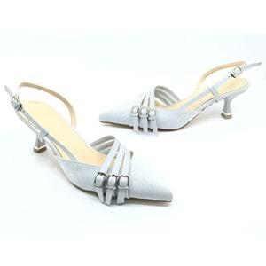 Feles Şeker Topuklu Üç Toka Detaylı Arkası Açık Stiletto Kadın Kısa Topuklu Ayakkabı