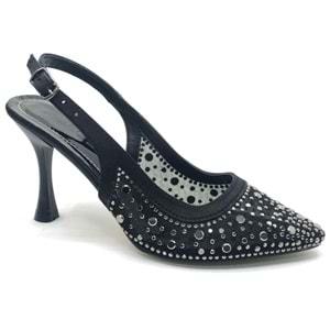 Feles Arkası Açık Şeffaf Taş Detaylı Sindirella Kadın Topuklu Ayakkabı